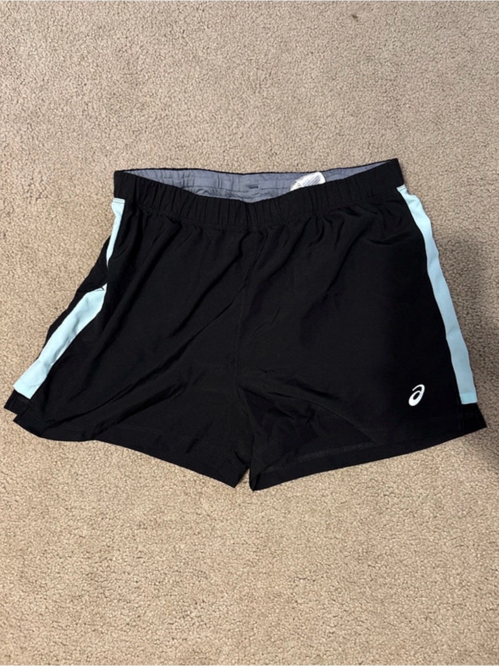 ASICS Black Athletic Shorts with Pale Blue Side Stripes
